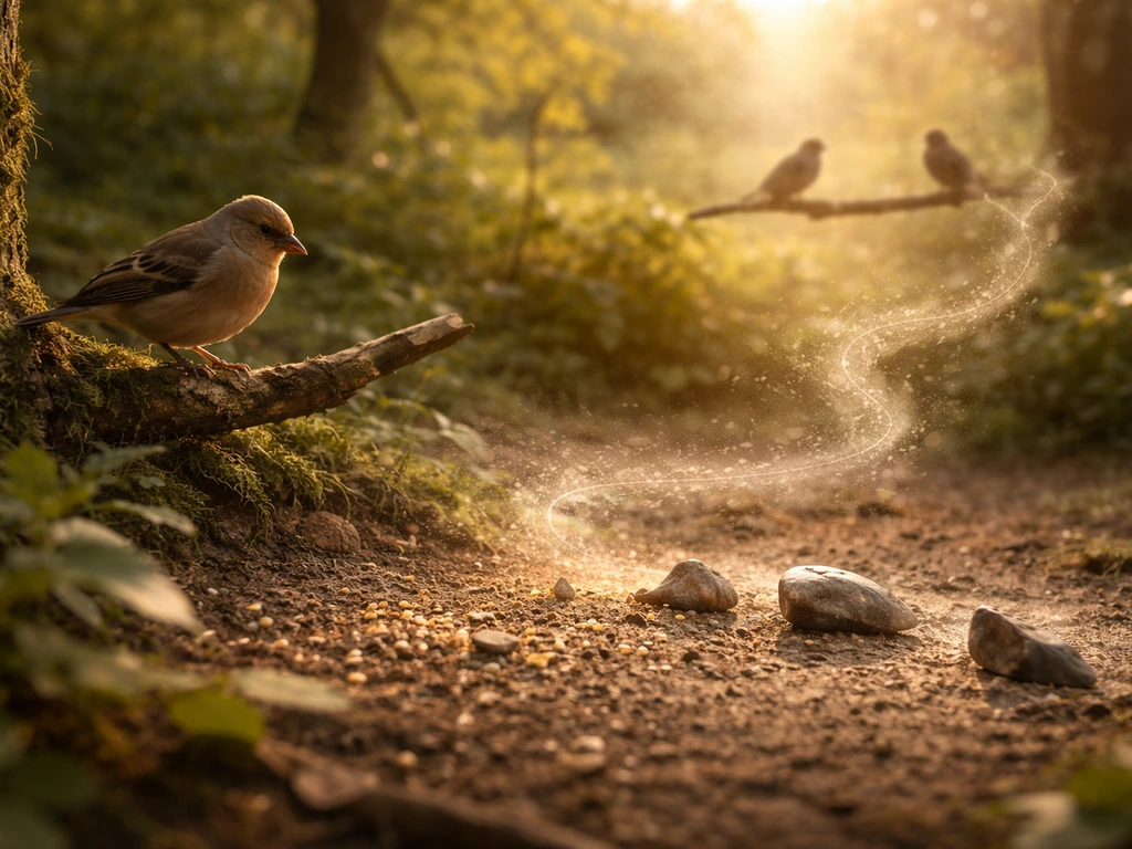 Minimal nature scene showing a conceptual step-by-step pipeline from diet to bird beak shapes and survival