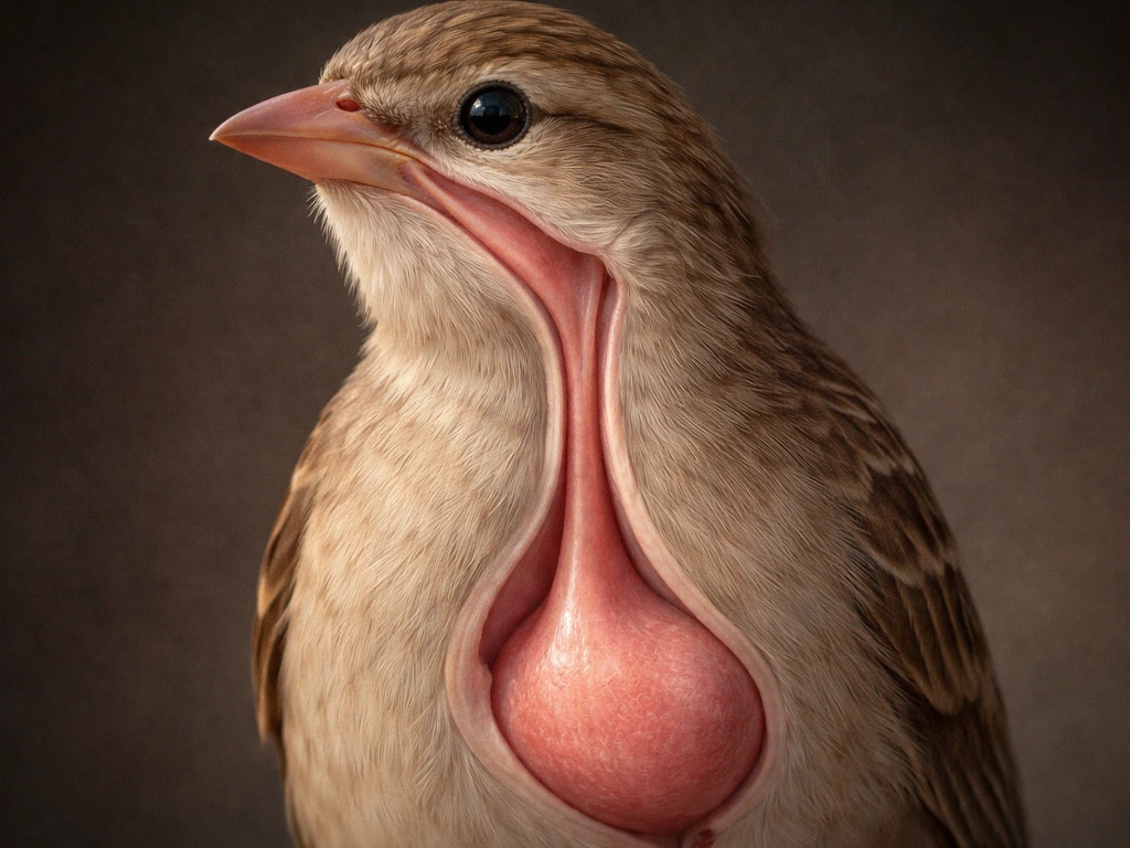 Close-up of a bird’s throat and esophagus area leading toward the crop, showing food pathway.