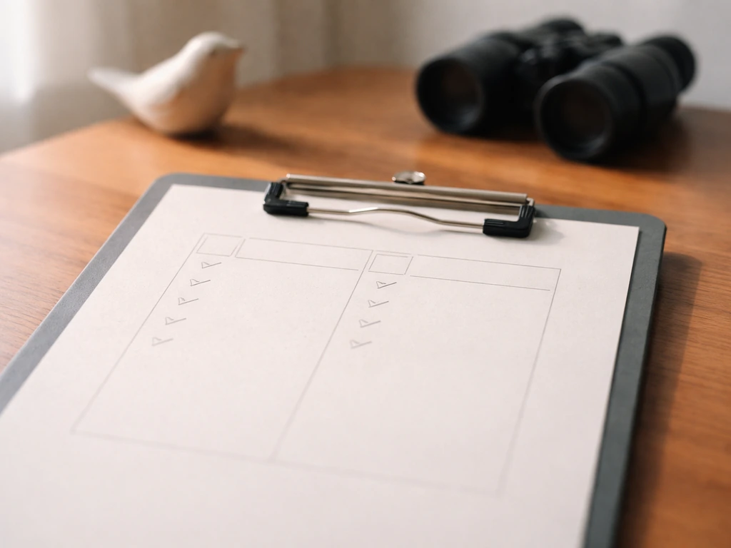 Minimal desk scene with a clipboard and blank boxed columns suggesting resting vs active heart rates.