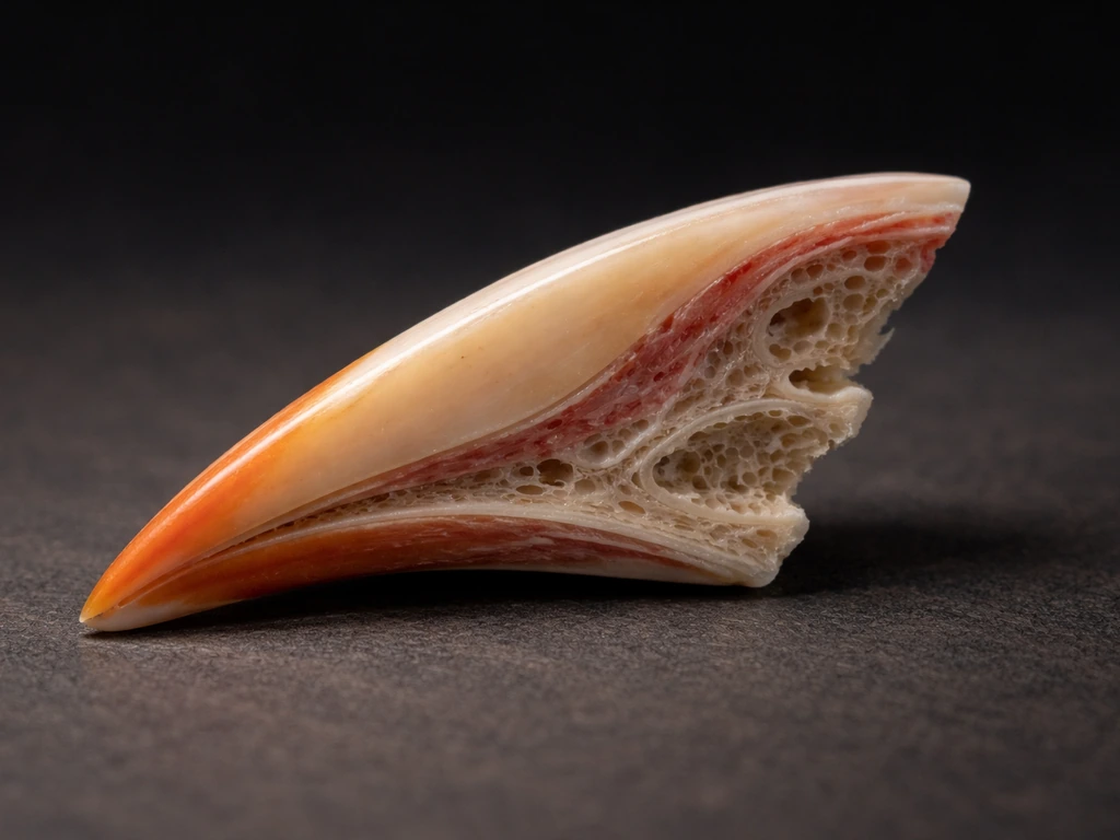 Macro cross-section of a bird beak showing keratin outer layer over inner bone and tissues
