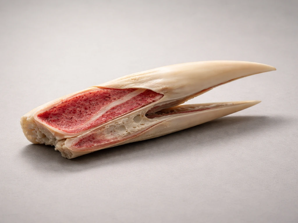 Close-up cross-section of a bird beak showing layered outer sheath, vascular dermis, and underlying bone.