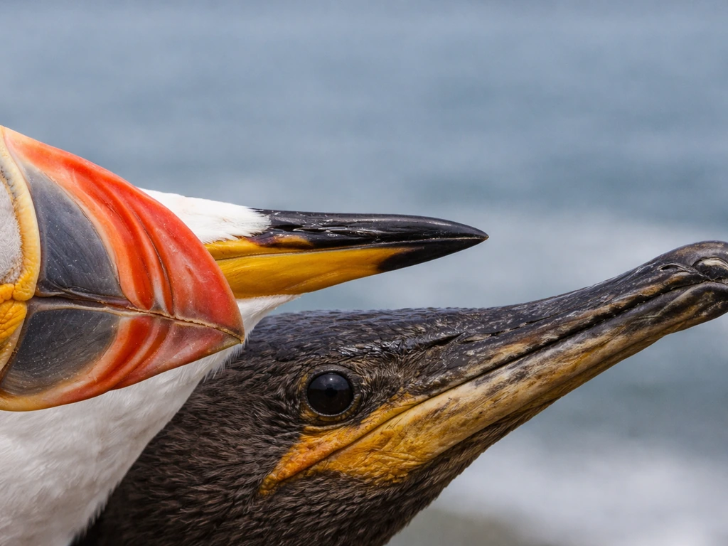 Close-up of three seabird beaks side-by-side showing different keratinized beak textures