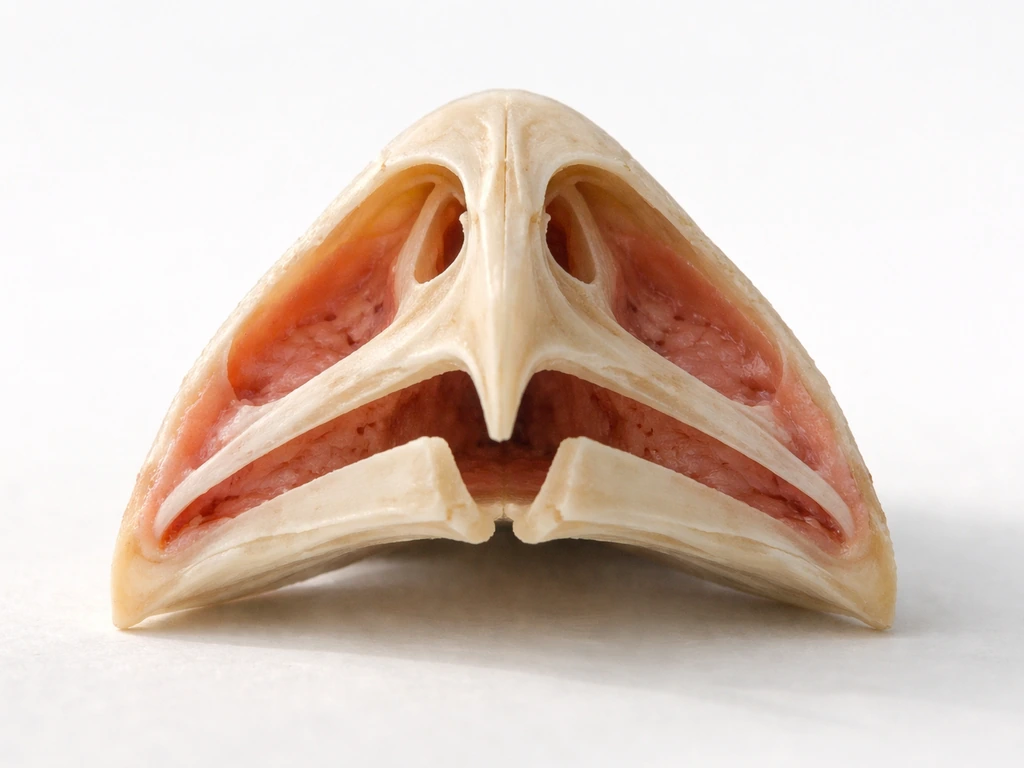Realistic bird beak cross-section showing keratin sheath over bone core (premaxilla and mandible).