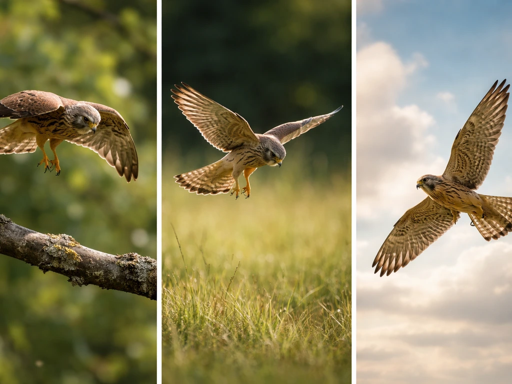 A small hawk gliding toward a perch, with nearby branches suggesting scanning and hunting cues.