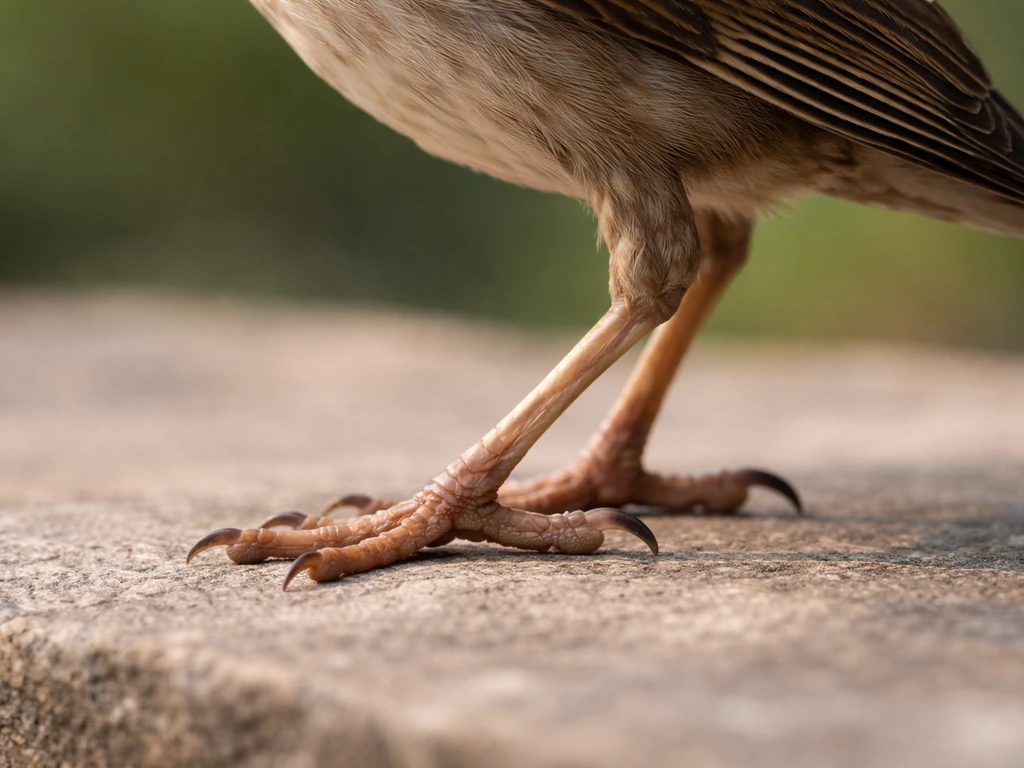 Close-up photo of a bird leg and foot, showing digitigrade toe-walking stance.