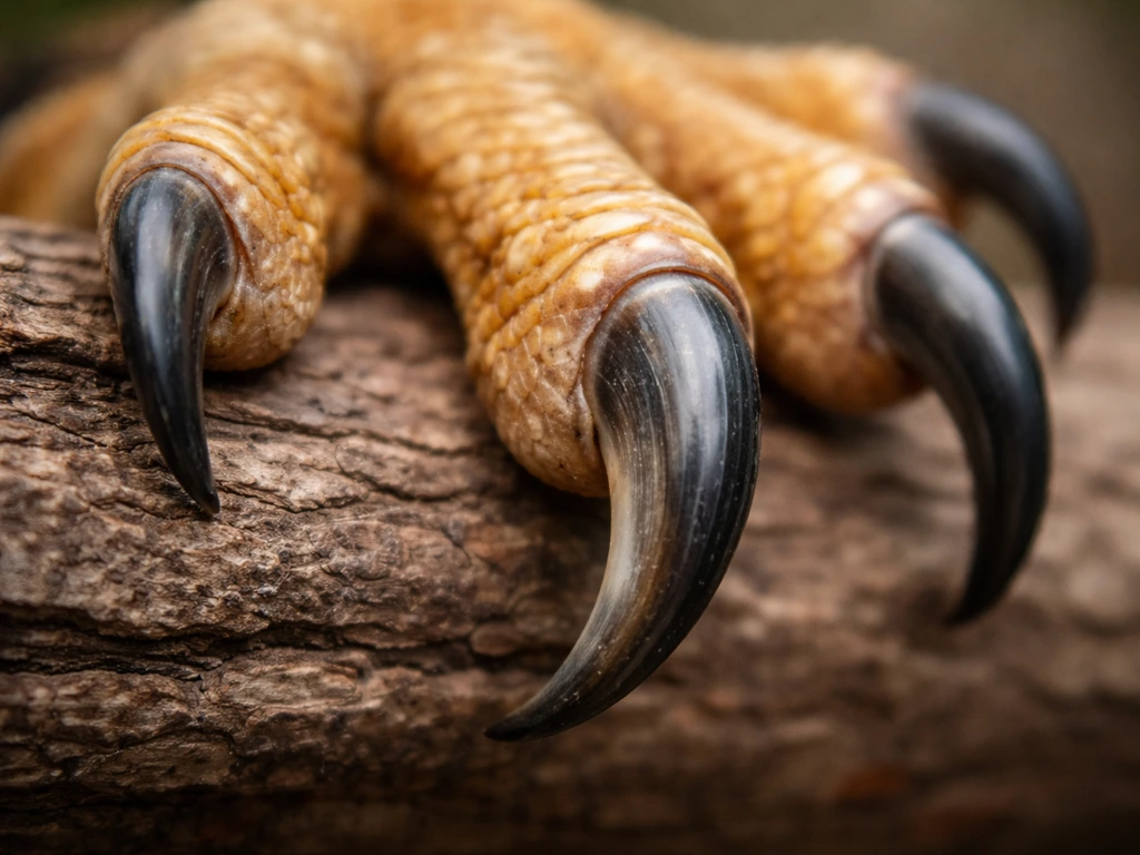 Extreme close-up of bird toes and curved keratin claws with visible sheath texture.