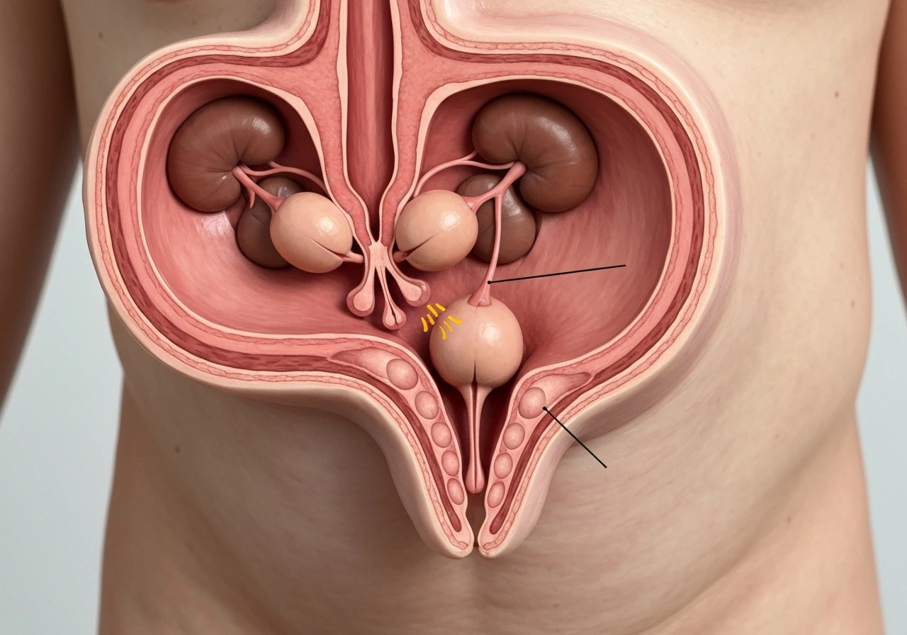 Minimal diagram-style photo of male bird anatomy showing internal testes near kidneys and cloaca connection