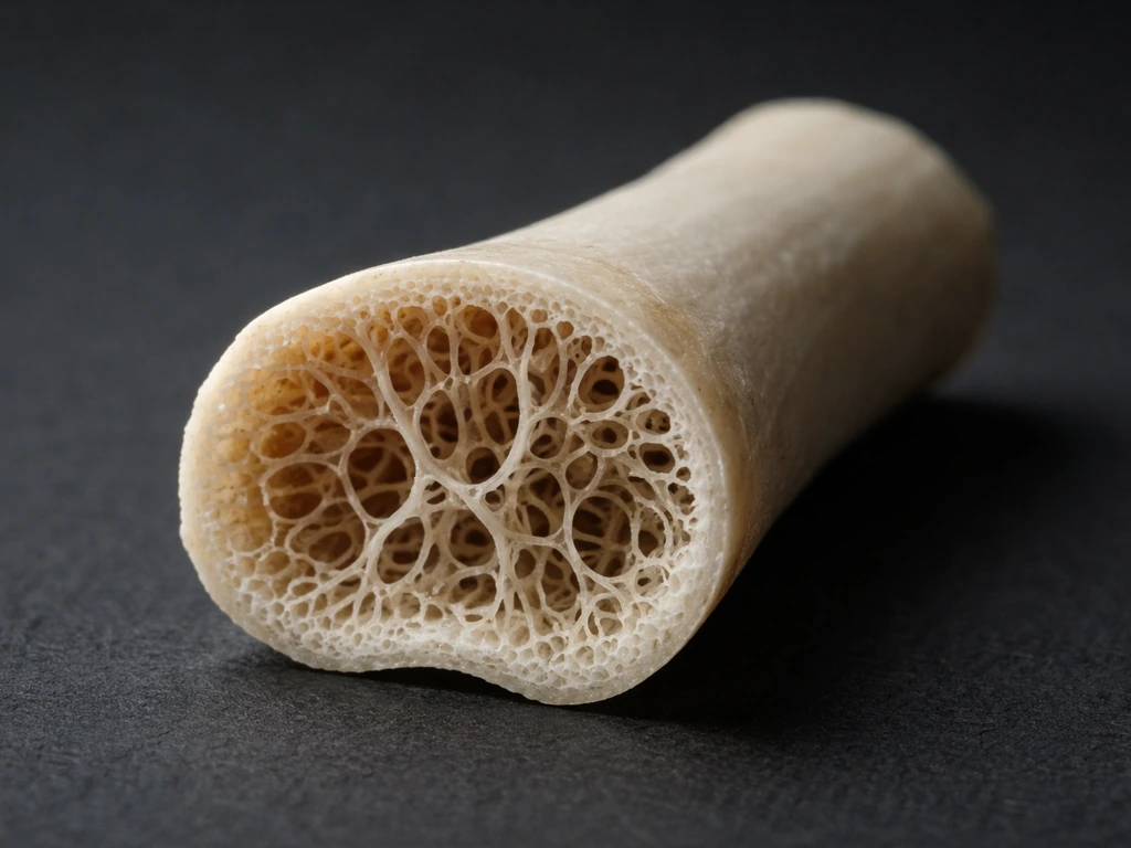 Macro cross-section of a bird bone showing thin cortex and detailed internal trabecular lattice.
