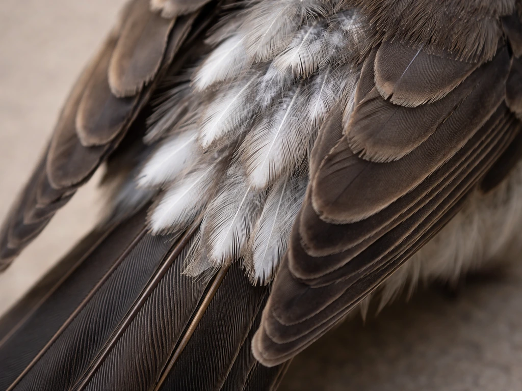 Close-up of a bird wing showing late molt with cleaner, brighter new feathers replacing worn ones.