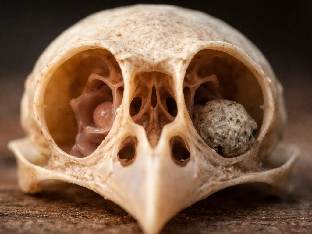 Close-up macro view of a bird skull interior showing external nares and a compact nasal cavity space.