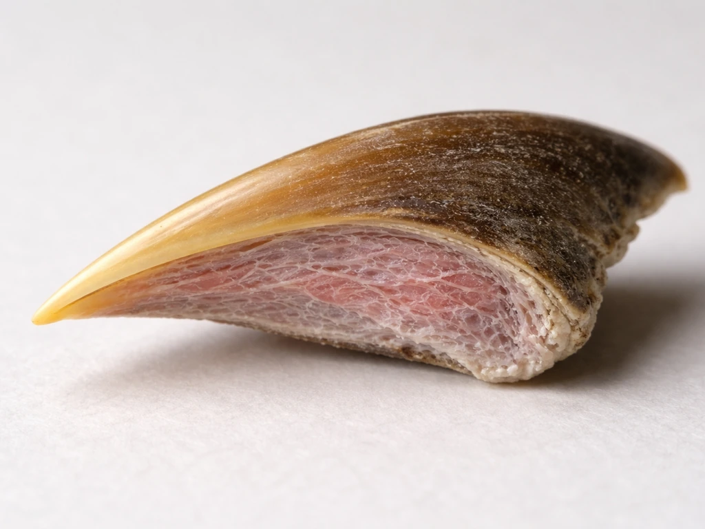 Realistic close-up cross-section of a bird beak showing outer keratin sheath and inner living tissue layers.