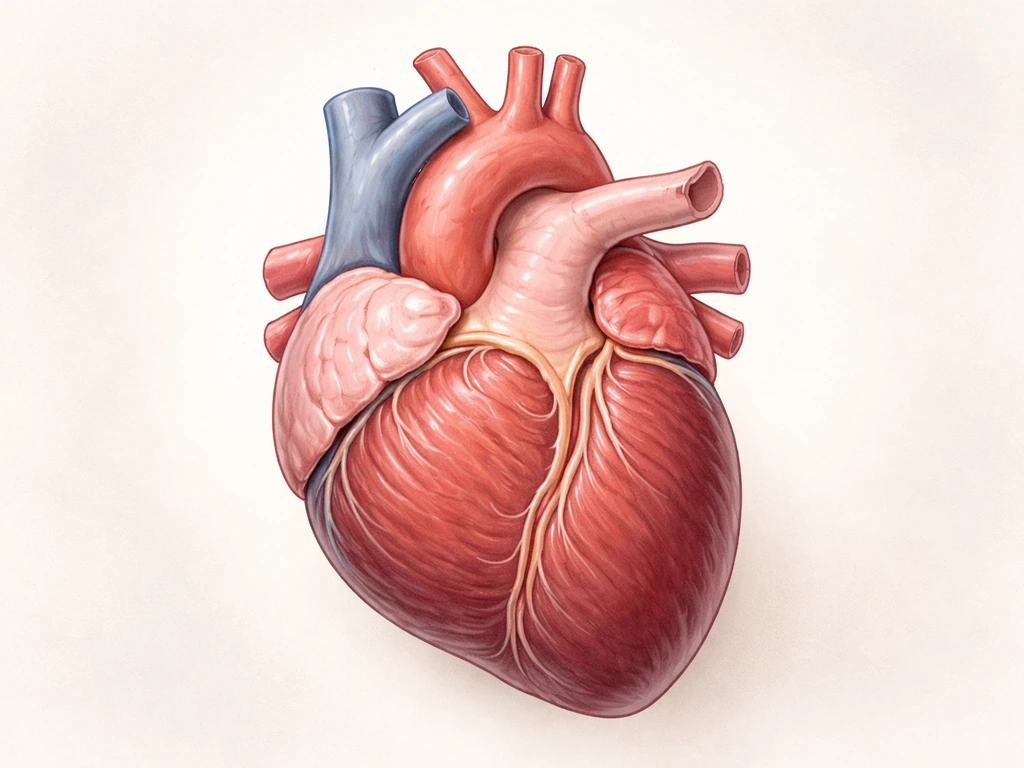 Non-photoreal illustration of a bird’s single four-chamber heart with four clearly shown chambers